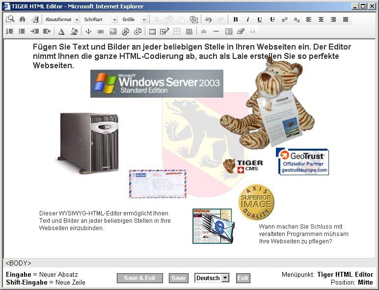 Tiger: WYSIWYG-HTML-Editor mit absoluter Positionierung