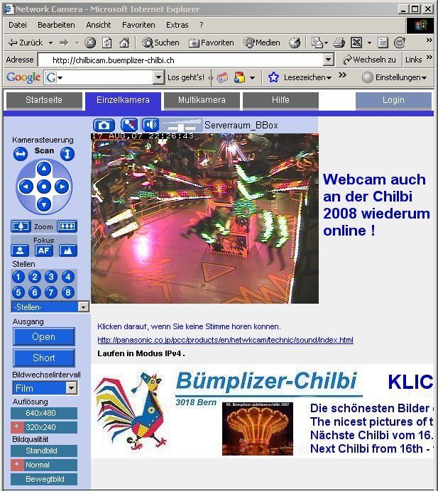 Die Chilbicam (Webcam) wird auch an der Bmplizer-Chilbi 2008 online sein.